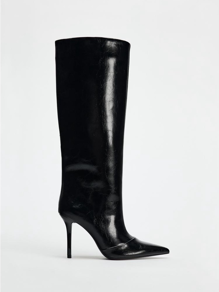 Zara Black Knee-High Pointed Stiletto Boots - Nwt